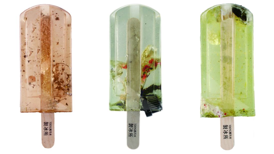 Do not eat! These popsicles are made of polluted water -- including some vaguely identified chunks. They were created by three design students as part of their graduation project in Taiwan, to highlight the high level of pollution in their local water systems.