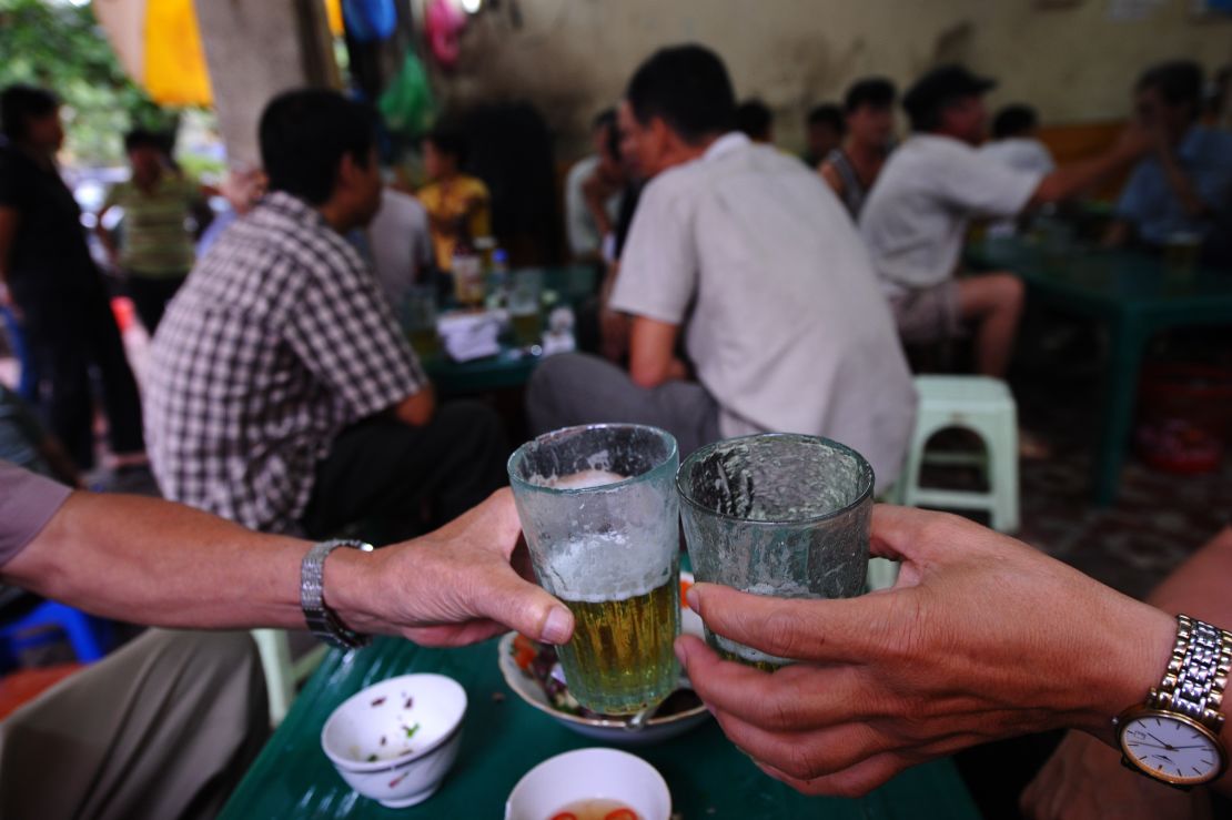 Bia hoi, Vietnam's draft beer, is the go-to refreshment on Ta Hien Street.