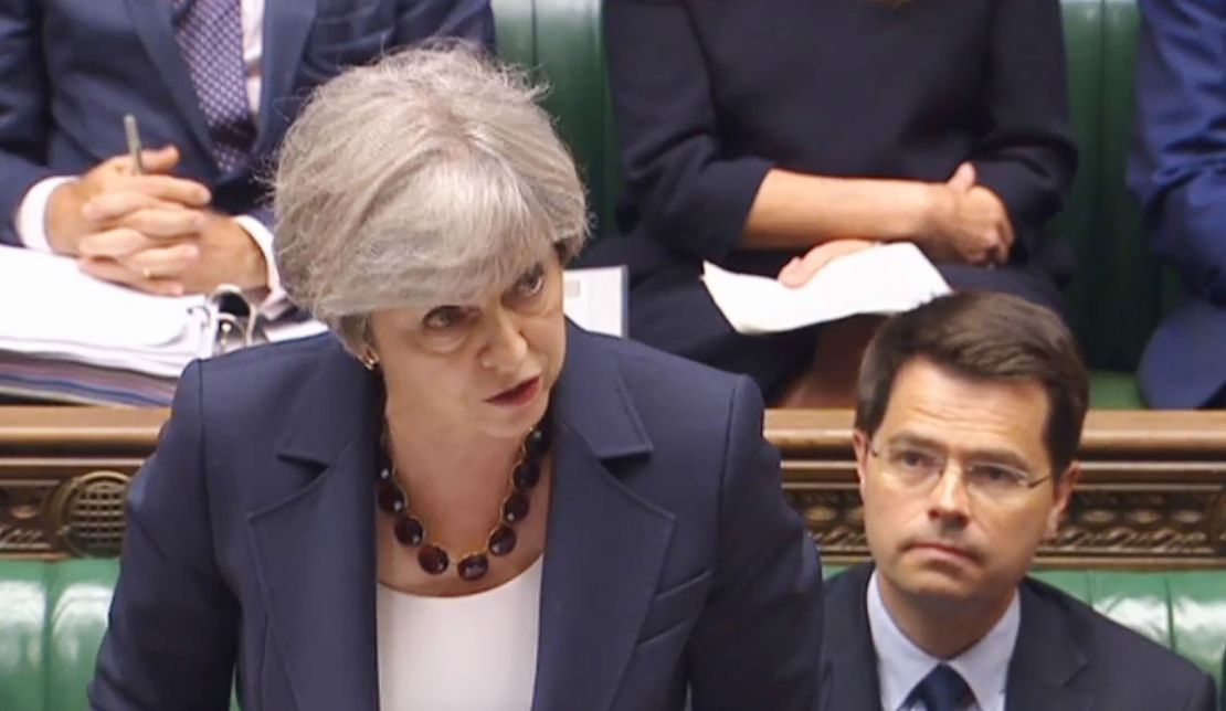 British PM Theresa May speaks during PMQs in the House of Commons, London on Wednesday.