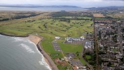 CARNOUSTIE, SCOTLAND - SEPTEMBER 25:  An aerial view of the town of Carnoustie and the golf courses during practice for the 2013 Alfred Dunhill Links Championship on September 25, 2013 in Carnoustie, Scotland.  (Photo by David Cannon/Getty Images)