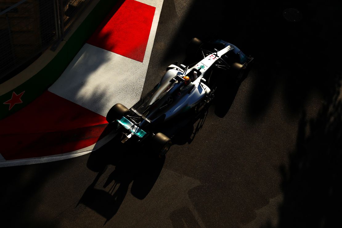 Hamilton races in the Azerbaijan Formula One Grand Prix in June.