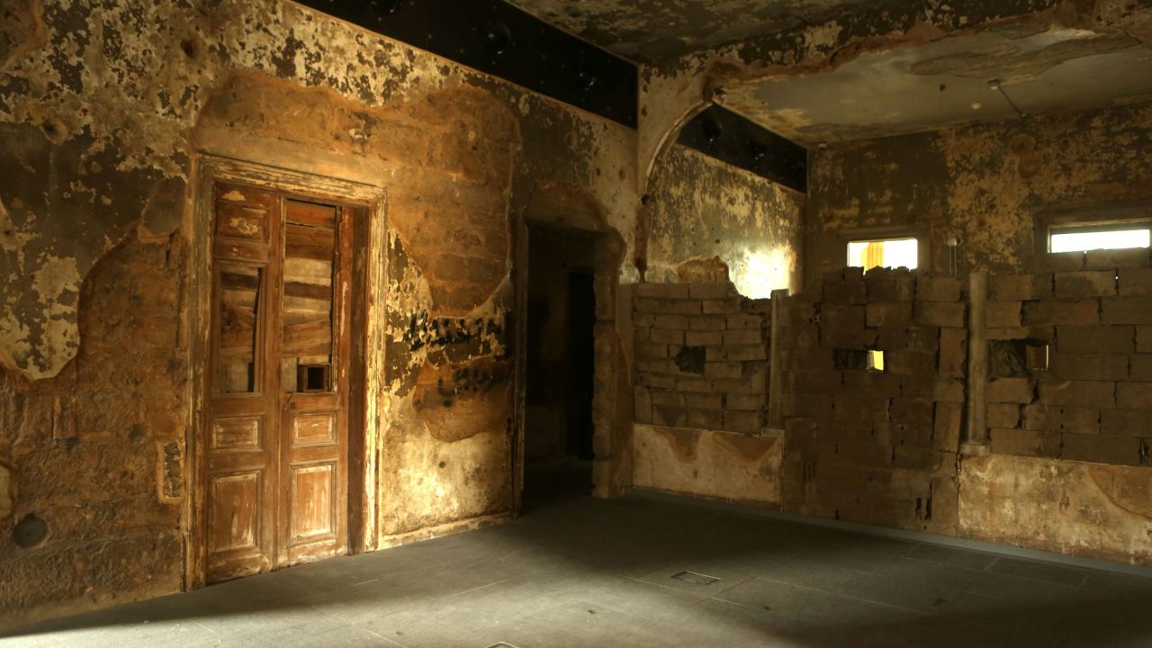 A room inside "Beit Beirut" (house of Beirut), a former sniper's nest also known as Barakat Building, taken in April 2017.  