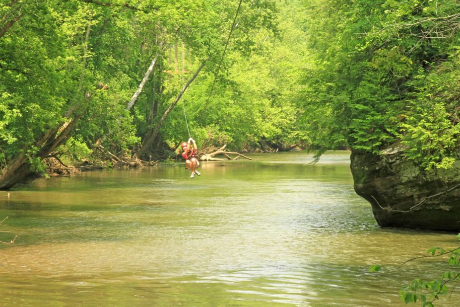 World's coolest zip lines -- After soaring through the tree canopy, ZipOhio riders swoop down to the middle of the Hocking River.