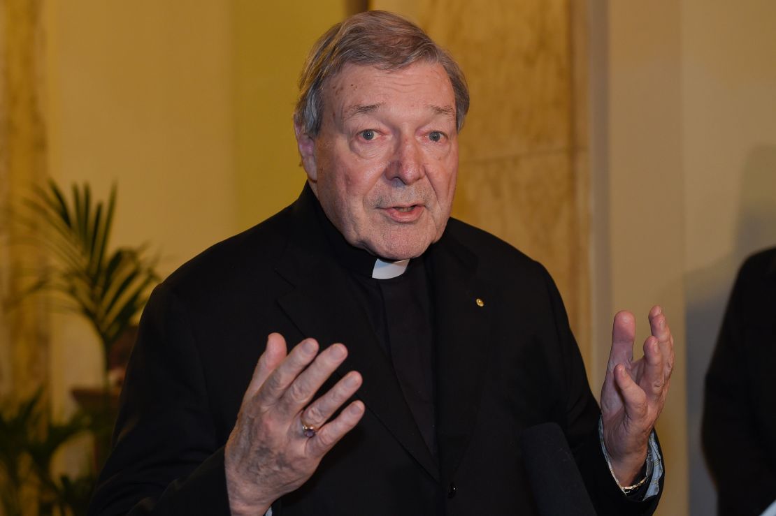 Vatican finance chief Cardinal George Pell speaks to the media at the Quirinale hotel in Rome on March 3, 2016.