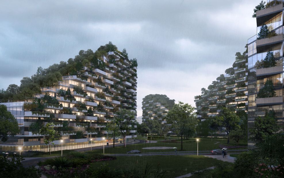 This neighborhood of offices, houses, hospitals and schools will be entirely covered by plants. Construction is set to begin in 2020. 