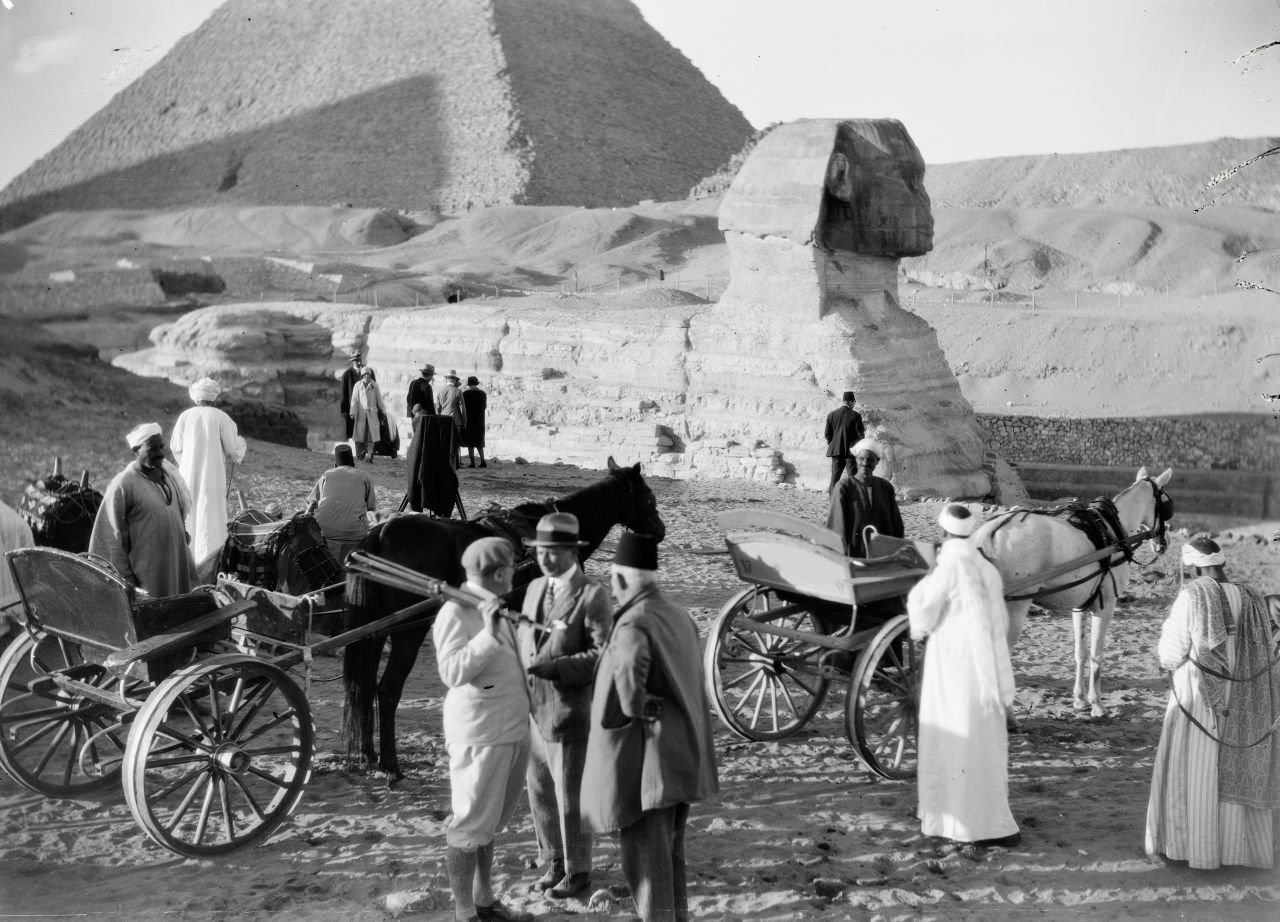<strong>World wonder: </strong>In 1930, Mittelholzer photographed the Pyramids of Giza, with the Sphinx and tourists in the foreground. This archeological site is also home to the Great Pyramid -- listed by Antipater of Sidon as one of the seven wonders of the world. 