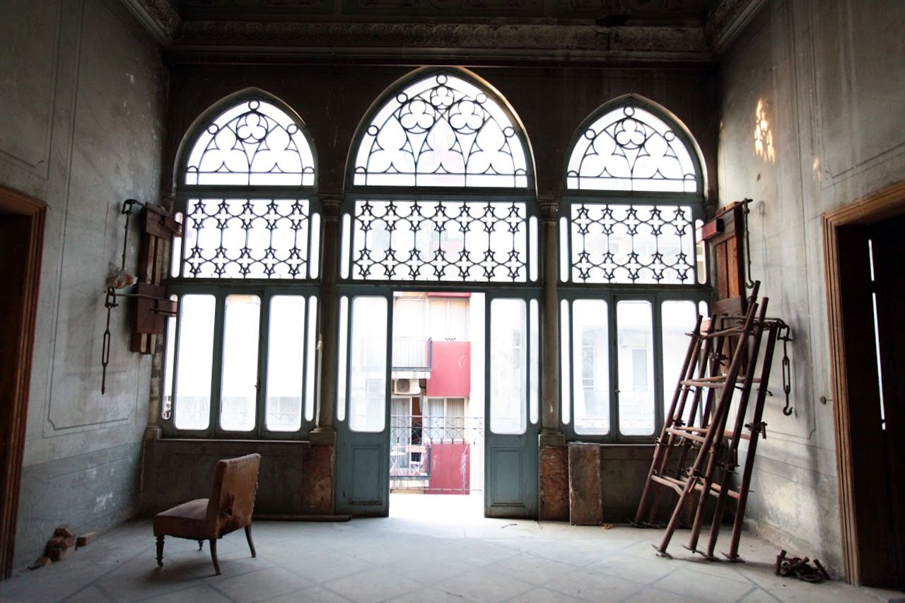 The upstairs reception hall of Beit Kassar awaiting renovation.
