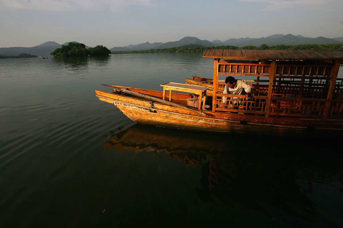 Boating on West Lake in Hangzhou.