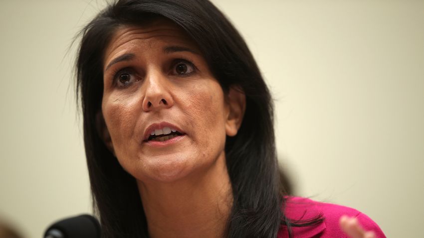 US Ambassador to the United Nations Nikki Haley testifies during a hearing before the House Foreign Affairs Committee June 28, 2017 on Capitol Hill in Washington, DC.