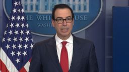 United States Secretary of the Treasury Steven Mnuchin speaks at a White House press briefing. 