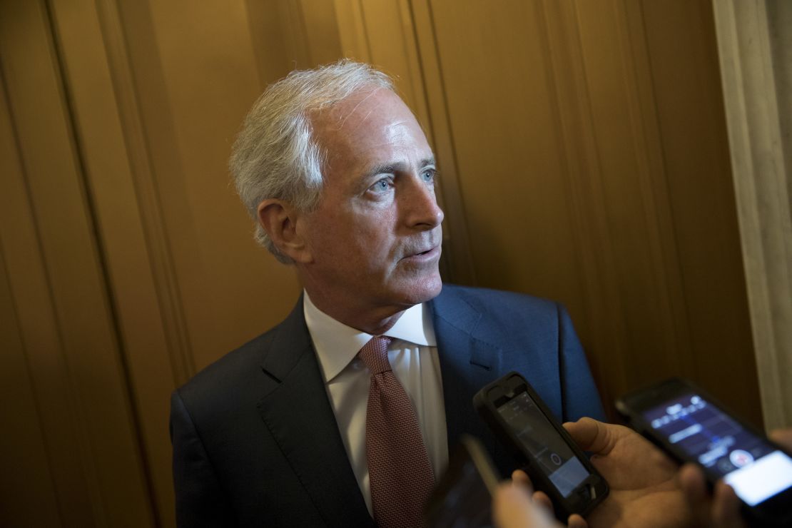 Sen. Bob Corker speaks to reporters on Capitol Hill May 10, 2017 in Washington, DC. 