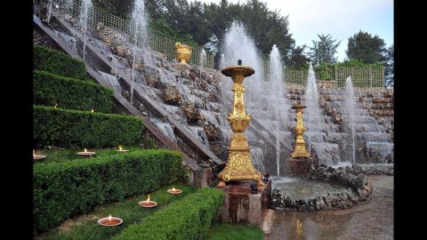 A fountain and waterfall feature was part of the backdrop for the Chanel 2012/13 Cruise Collection show at Versailles.