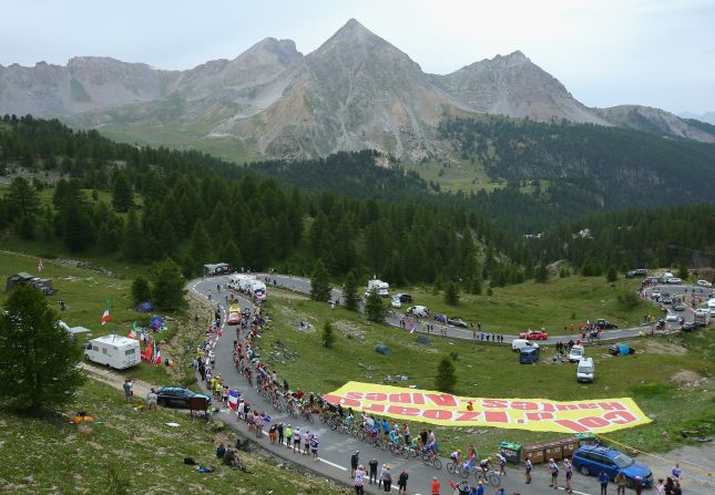 The five main mountain ranges of France -- the Vosges, the Jura, the Pyrenees, the Massif Central and the Alps — are all on this year's route. The Col d'Izoard -- the finish of stage 18 -- is pictured. A mountain pass in the Alps that is usually closed from October to early June, the last 10km before the summit of the Izoard are at an average gradient of 9%. 