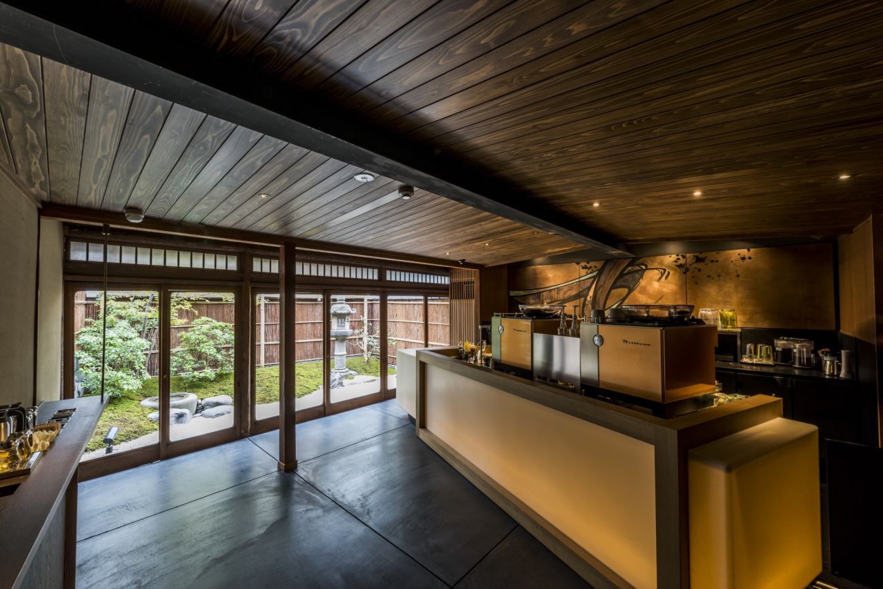 The new Kyoto Starbucks' Espresso Bar looks out into a small garden. 