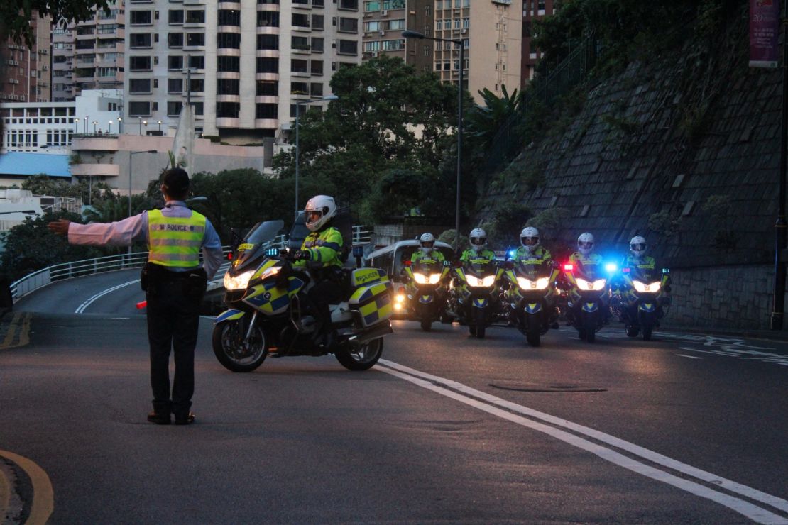 Chinese President Xi Jinping's motorcade arrives at Government House in Hong Kong's Central district on June 29.