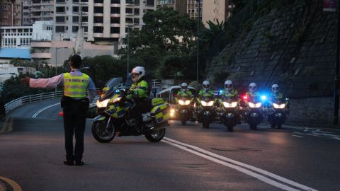 Chinese President Xi Jinping's motorcade arrives at Government House in Hong Kong's Central district on June 29.