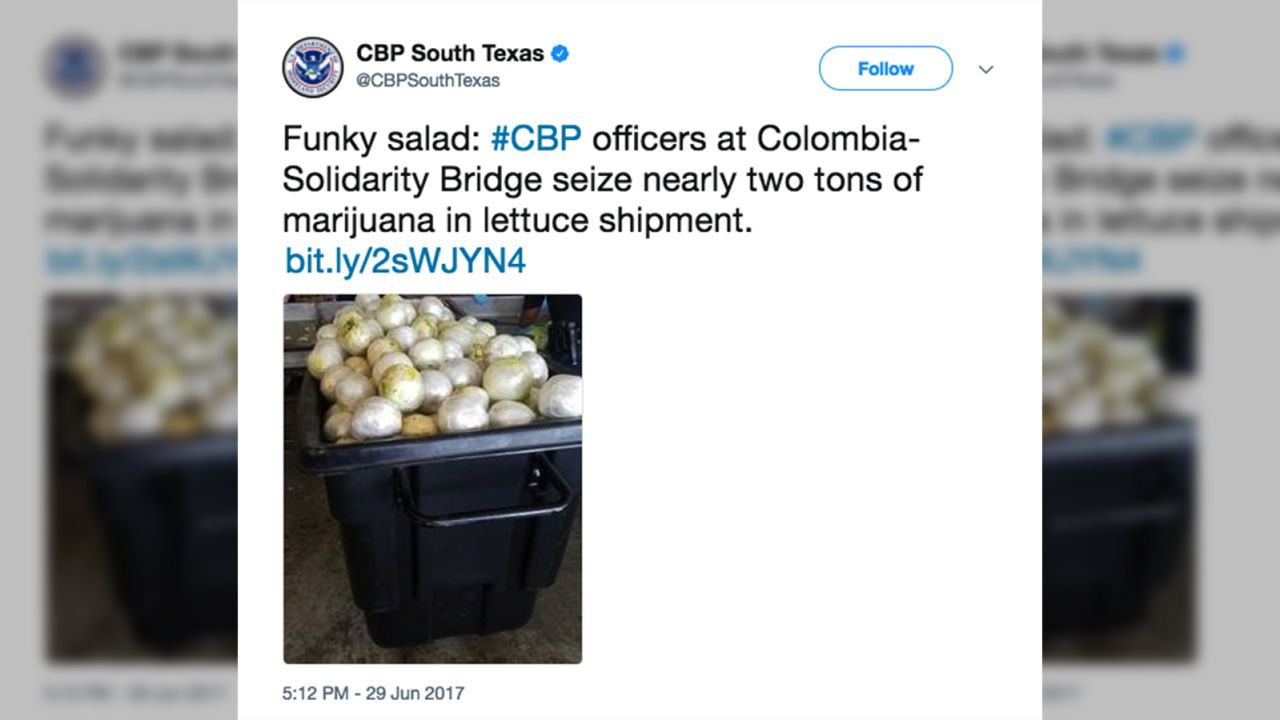 South Texas border patrol tweeted about the marijuana seizure in Laredo.