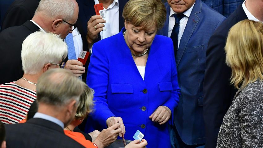 German Chancellor Angela Merkel cast her vote after a debate on same-sex marriage in Bundestag, Germany´s lower house of Parliament in Berlin on June 30, 2017.
The vote is likely to pass with strong support from other German parties and from some MP´s within Merkel's Christian Democratic Union after Merkel said Monday that she would like to see parliament move towards a "vote of conscience" on the issue. / AFP PHOTO / Tobias SCHWARZ        (Photo credit should read TOBIAS SCHWARZ/AFP/Getty Images)