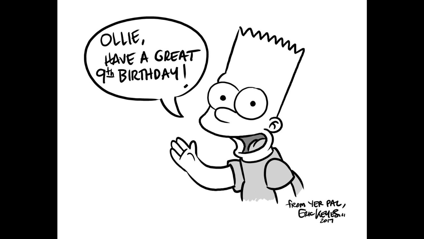 Eric Keyes, a character designer for "The Simpsons," chose to illustrate his birthday wish for a UK boy. 