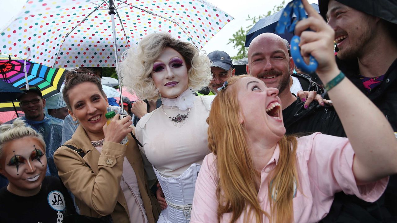 Supporters of gay rights gathered outside the Chancellery to celebrate Friday.