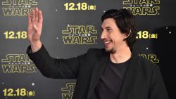 Actor Adam Driver gestures during a promotional event for the upcoming Star Wars film in Tokyo on December 10, 2015. Star Wars: The Force Awakens premieres in Japan on December 18.   AFP PHOTO / KAZUHIRO NOGI / AFP / KAZUHIRO NOGI        (Photo credit should read KAZUHIRO NOGI/AFP/Getty Images)