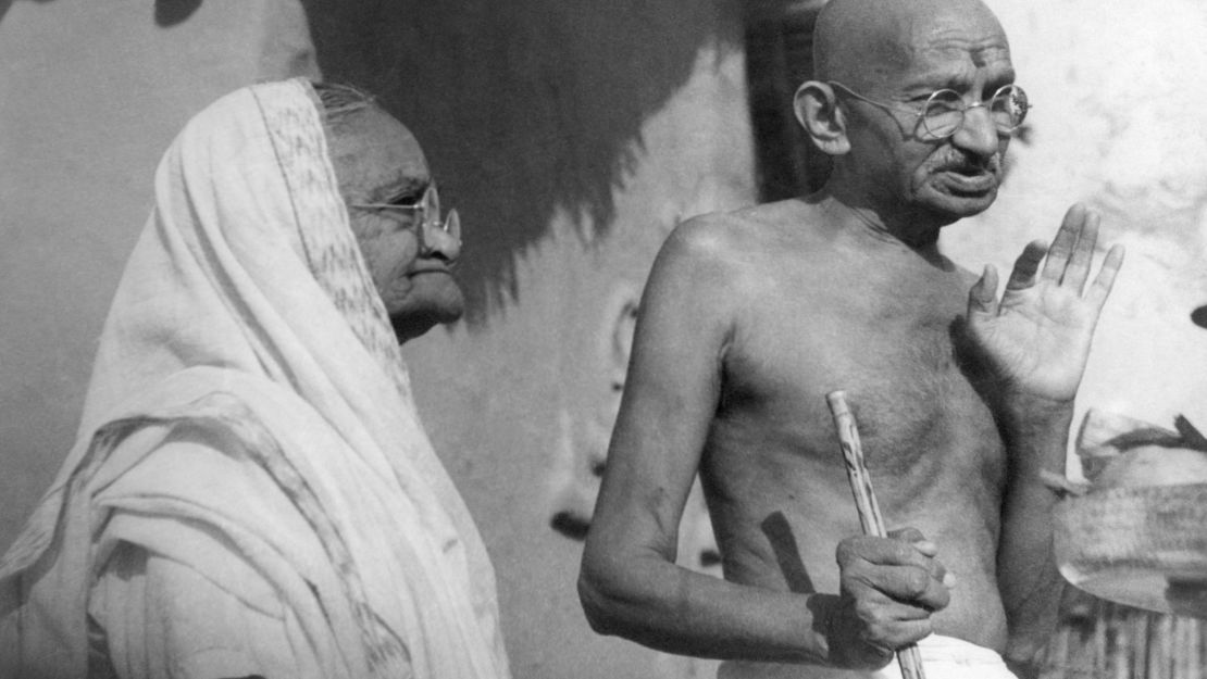 Mahatma Gandhi (right) with his wife, Kasturba, at Sevagram Ashram, Maharashtra, India, in January 1942.