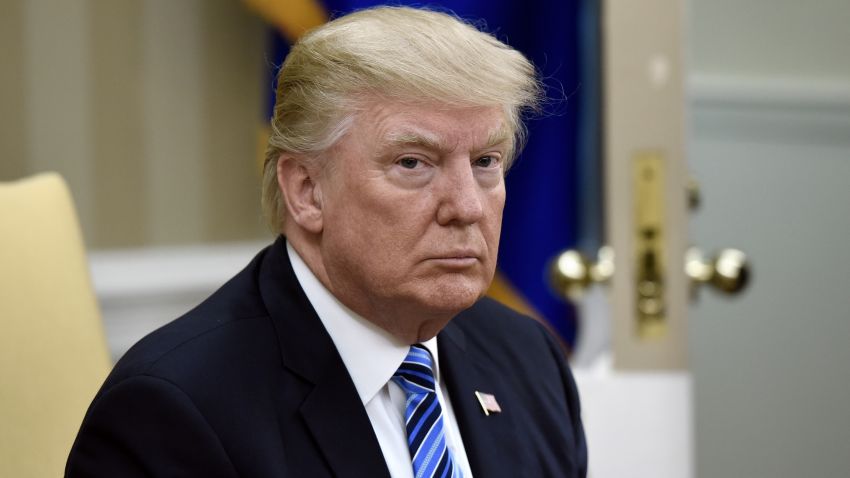 WASHINGTON, DC - JUNE 30: (AFP OUT) U.S President Donald Trump looks on during a meeting with South Korean President Moon Jae-in in the Oval Office of the White House on June 30, 2017 in Washington, DC. President Trump and President Moon will hold an Oval Office meeting and then give joint statements in the Rose Garden. (Photo by Olivier Douliery - Pool/Getty Images)