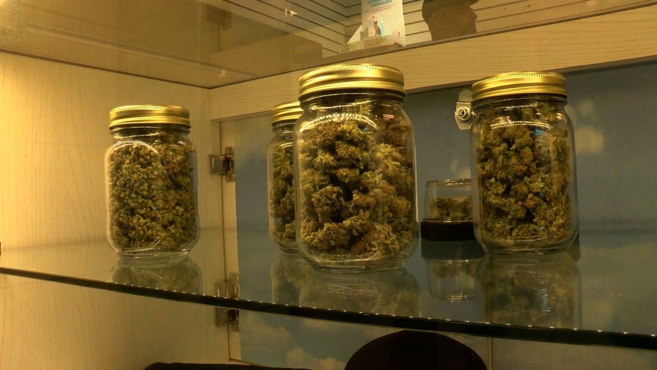 Display at a dispensary in Las Vegas as recreational marijuana goes on sale 