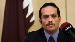 Qatari Foreign Minister Sheikh Mohammed bin Abdulrahman Al Thani, talks to journalists during a press conference in Rome, Saturday July 1, 2017. (AP Photo/Gregorio Borgia)