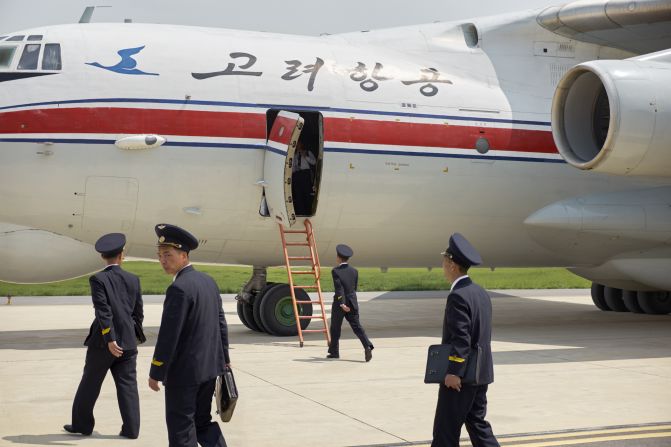 Pilots boarding an Ilyushin-76 transport plane. 