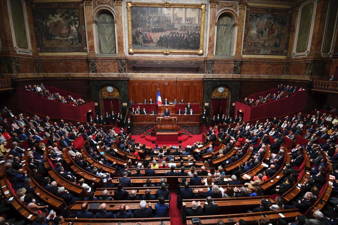 President Macron speaks during a special congress gathering both houses of parliament.