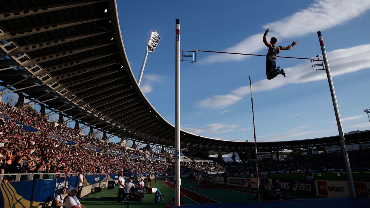 French pole vaulter Kevin Menaldo competes at the Diamond League meet in Paris on Saturday, July 1.