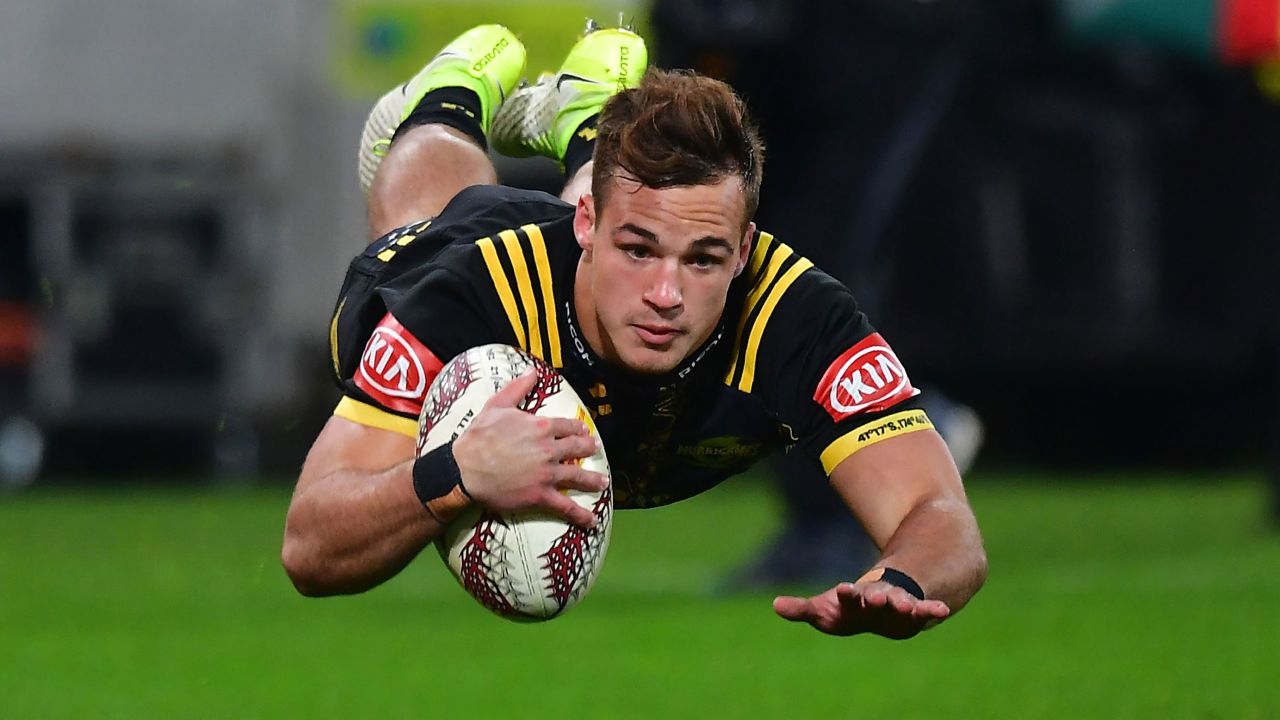 Wes Goosen scores a try for the Wellington Hurricanes during their match against the British and Irish Lions on Tuesday, June 27. The Lions have been touring New Zealand for the past month.