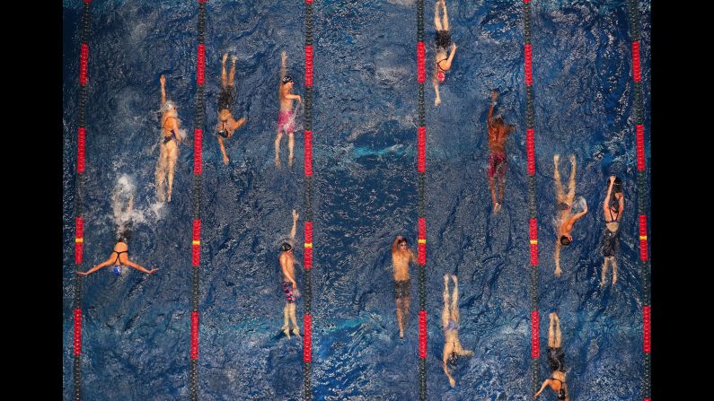 Athletes warm up Wednesday, June 28, during USA Swimming's National Championships. The meet took place in Indianapolis.