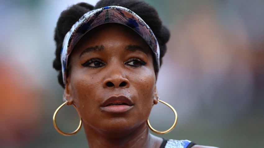 US Venus Williams looks on as she plays against Belgium's Elise Mertens during their tennis match at the Roland Garros 2017 French Open on June 2, 2017 in Paris.  / AFP PHOTO / Lionel BONAVENTURE        (Photo credit should read LIONEL BONAVENTURE/AFP/Getty Images)
