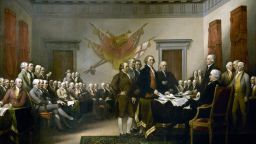 UNSPECIFIED - CIRCA 1754: John Trumbull's painting, Declaration of Independence, depicting the five-man drafting committee of the Declaration of Independence presenting their work to the Congress. The painting can be found on the back of the U.S. $2 bill. The original hangs in the US Capitol rotunda. (Photo by Universal History Archive/Getty Images)
