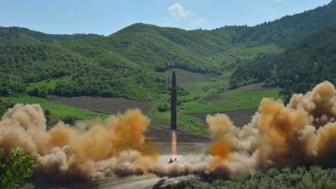 A photo from the state-run Korean Central News Agency purports to show the missile launch.
