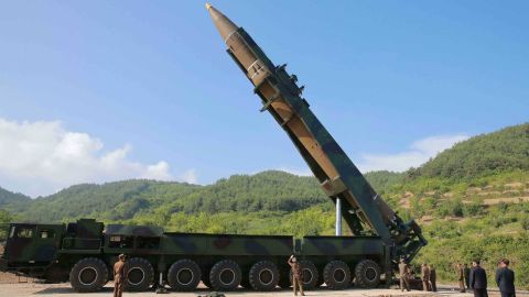 North Korea's Hwasong-14 missile in a photo handed out by North Korean state media.