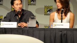 SAN DIEGO - JULY 23:  Actors Daniel Dae Kim and Grace Park speak during the "Hawaii Five-0" panel discussion during Comic-Con 2010 at San Diego Convention Center on July 23, 2010 in San Diego, California.  (Photo by Frazer Harrison/Getty Images)