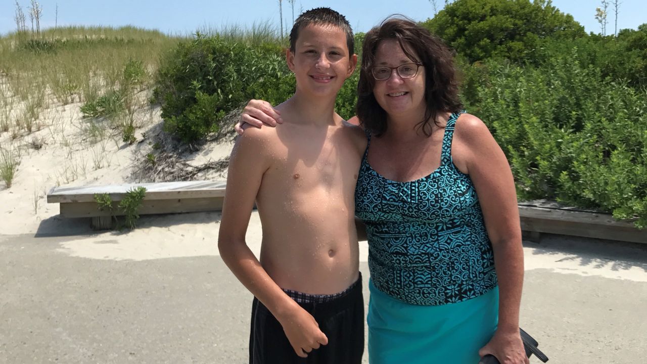 Chris Tierney, from Bayville, NJ, visited the beach with her son on Tuesday.