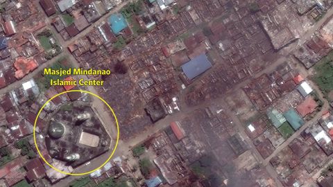 An annotated satellite image of part of Marawi released by geopolitical intelligence platform Startfor shows  areas of devastation in the city.