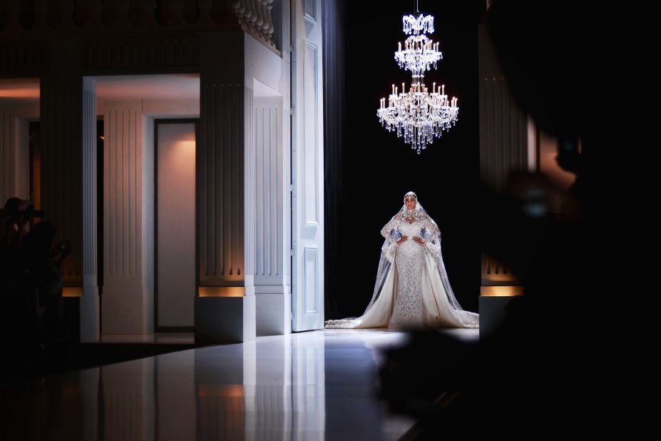 The grand finale at Ralph & Russo at their show during Paris Haute Couture week. They are one of the few couture houses based in London that show in the French capitol. 