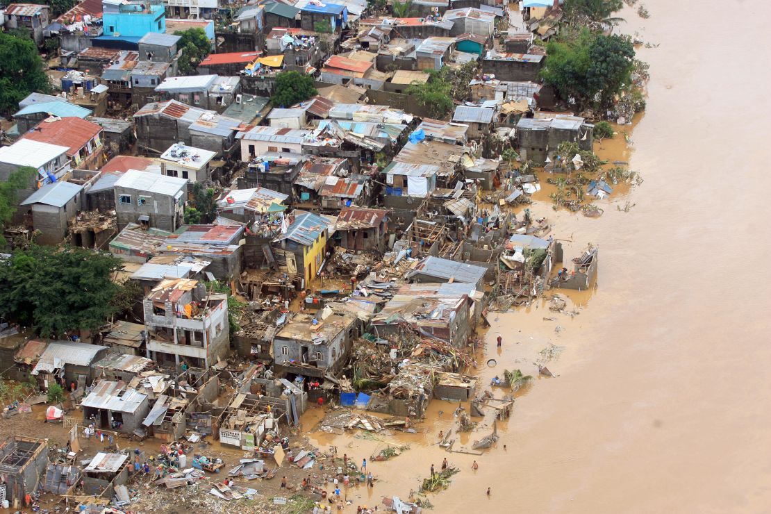 Houses destroyed by flooding brought by typhoon Ketsana, also known as tropical storm Ondoy, in Marikina City, Philippines in 2009. 