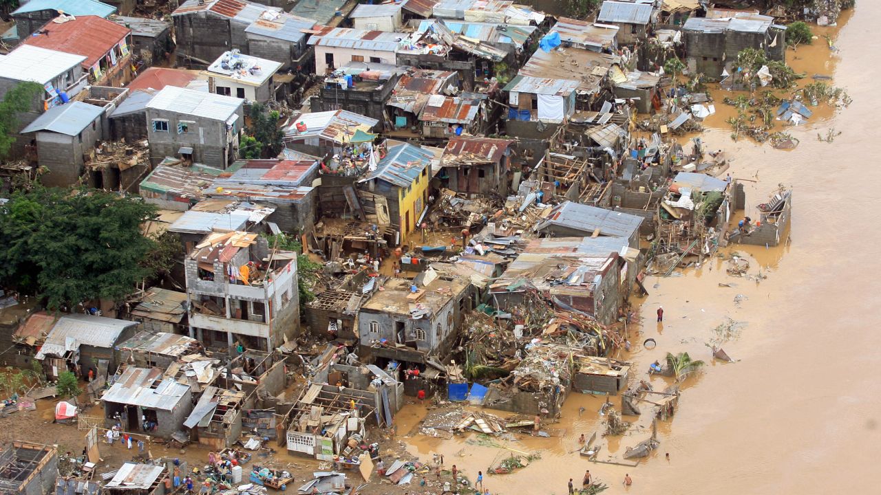 Houses destroyed by flooding brought by typhoon Ketsana, also known as tropical storm Ondoy, in Marikina City, Philippines in 2009. 
