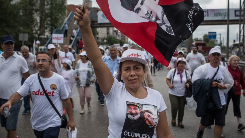 IZMIT, TURKEY - JULY 04:  Supporters are seen marching on a highway on the 20th day of the "Justice March" lead by Turkey's main opposition Republican People's Party (CHP) leader Kemal Kilicdaroglu on July 4, 2017 in Izmit, Turkey. Kilicdaroglu began the 425-kilometer, Ankara to Istanbul protest march on June 15 to protest the conviction of CHP lawmaker Elis Berberoglu. The protest will end outside the prison where Berberoglu is being held.  (Photo by Chris McGrath/Getty Images)