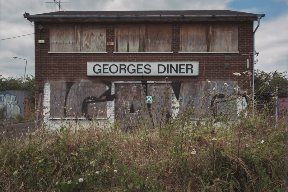 One of the many derelict buildings in Silvertown. Georges Diner (sic) -- a former café once popular with local workers. 