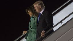US President Donald Trump and First Lady Melania Trump arrive on Air Force One at Warsaw Chopin Airport in Warsaw, Poland, July 5, 2017, as they begin a 4-day trip to Poland and Germany.