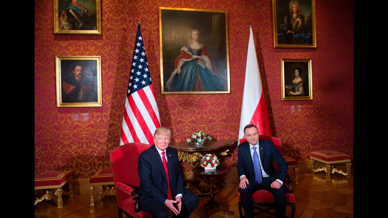 Duda and Trump meet at the Royal Castle in Warsaw on July 6.