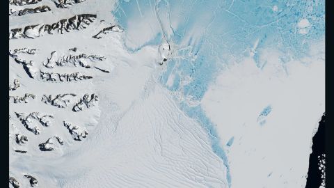 A photo of the now 200km cleave that will split Larsen C off its greater ice shelf, November 2016. Just 5 km of connection remains. 