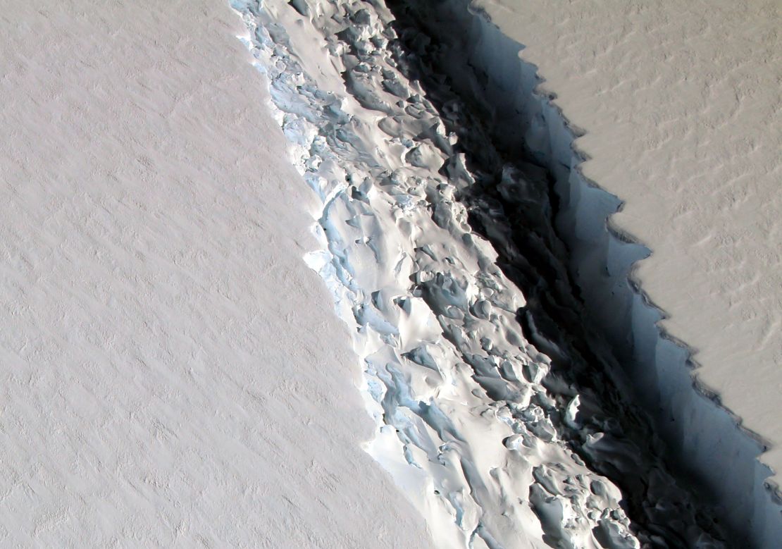 A photo of the cleave breaking Larsen C off its greater ice shelf, November 2016. 